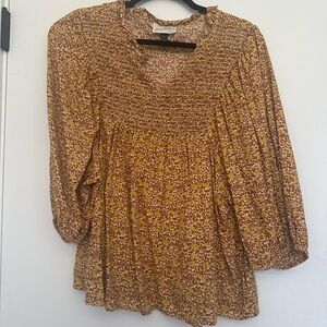 Universal Thread Smocked Floral Peasant Top - Yellow with Rust Accents